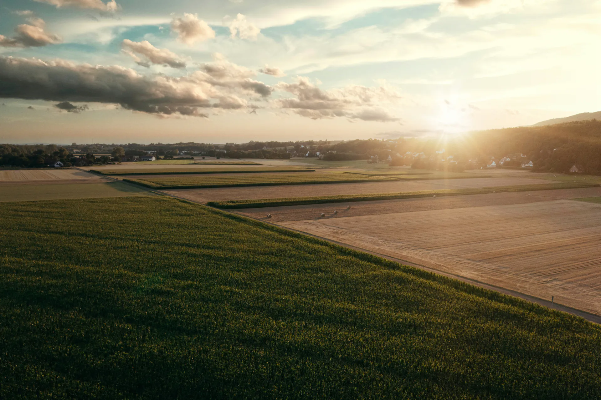 Agricultural area at sunset with a wide horizon in Germany